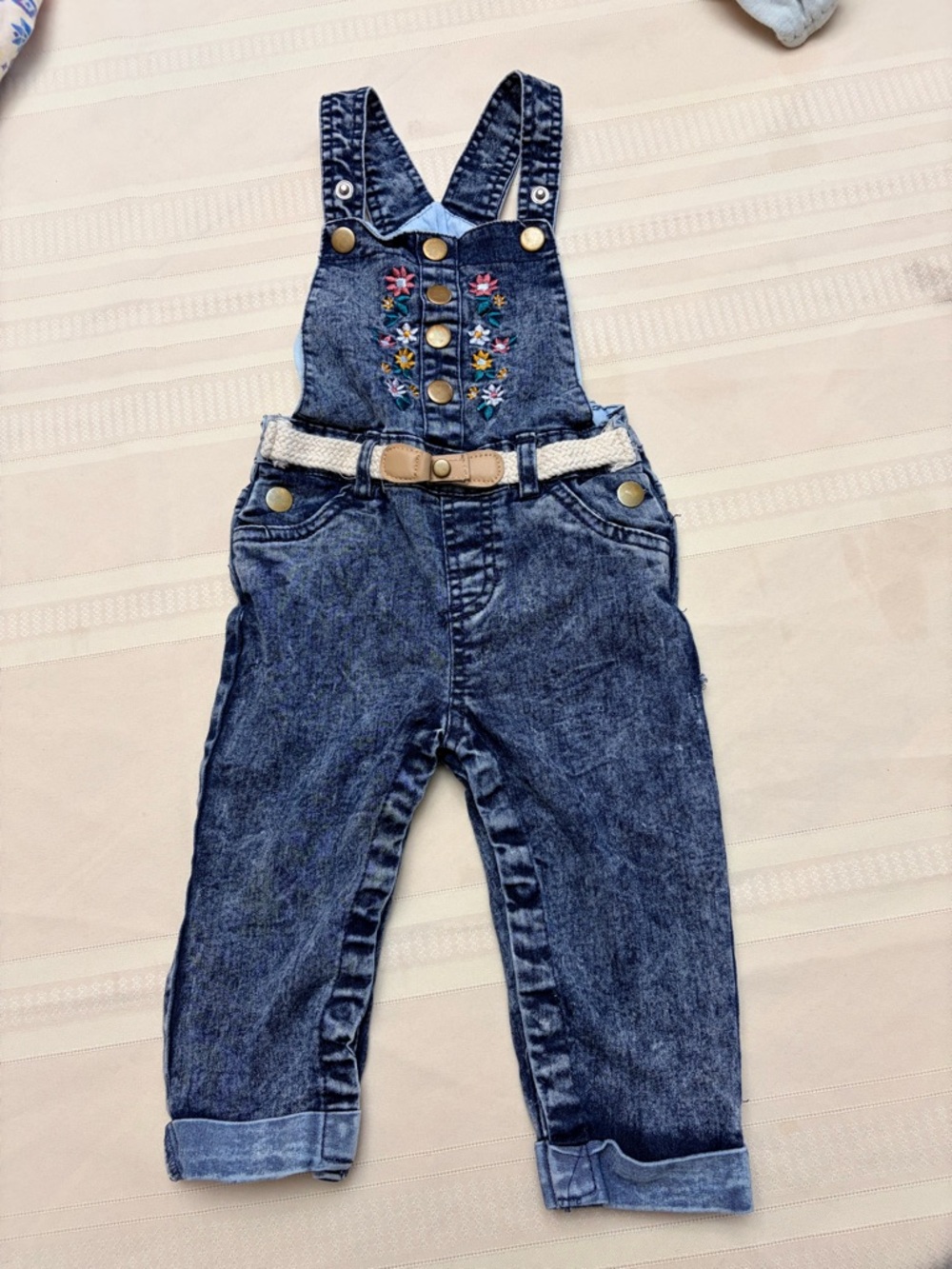 Girls' Embroidered Denim Overalls - Blue